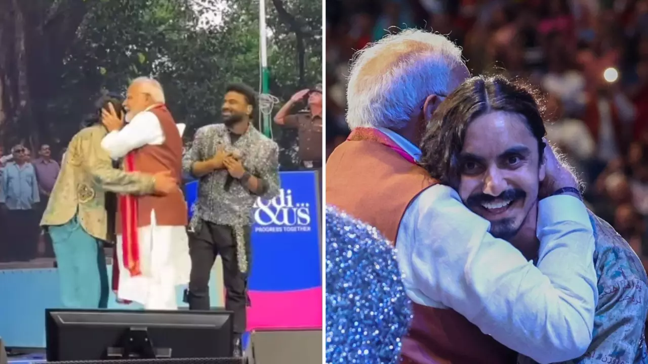 मोदी एंड यूएस कार्यक्रम में पीएम मोदी ने रैपर हनुमानकाइंड, आदित्य गढ़वी और देवी श्री प्रसाद को लगाया गले, देखें वीडियो