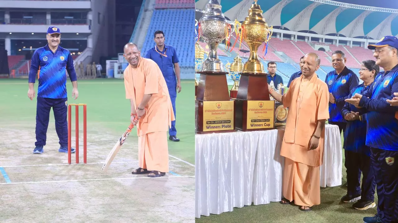 नवाबों के शहर में पिच पर उतरे CM योगी, बल्ला थामते ही लगाए शॉट- देखें VIDEO