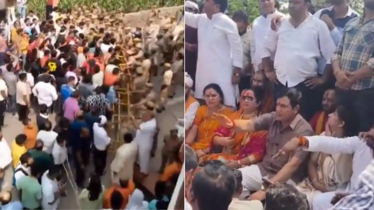 डासना मंदिर में घुसने की कोशिश, पुलिस ने की भीड़ पर लाठीचार्ज, नरसिंहानंद ने किया नजरबंद होने का दावा