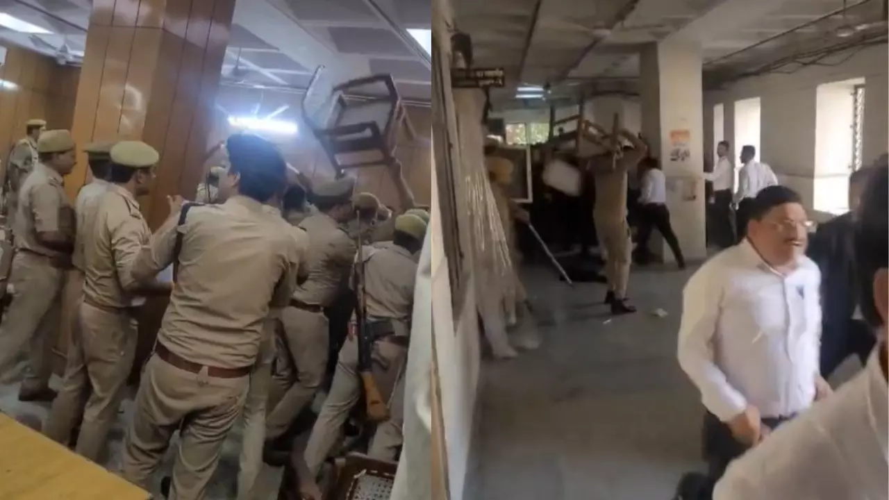 गाजियाबाद कोर्ट के अंदर फेंकी गईं कुर्सियां, वकीलों-जज की बहस में बिगड़ी बात, पुलिस ने बरसाई लाठियां; देखें VIDEO