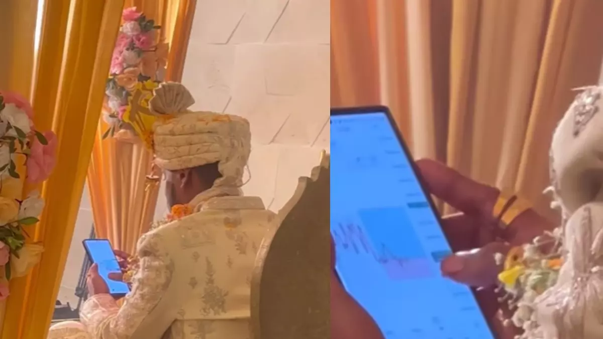 शादी के समय में भी ट्रेडिंग! मंडप में दूल्हे राजा के फोन चलाने का वीडियो हुआ वायरल