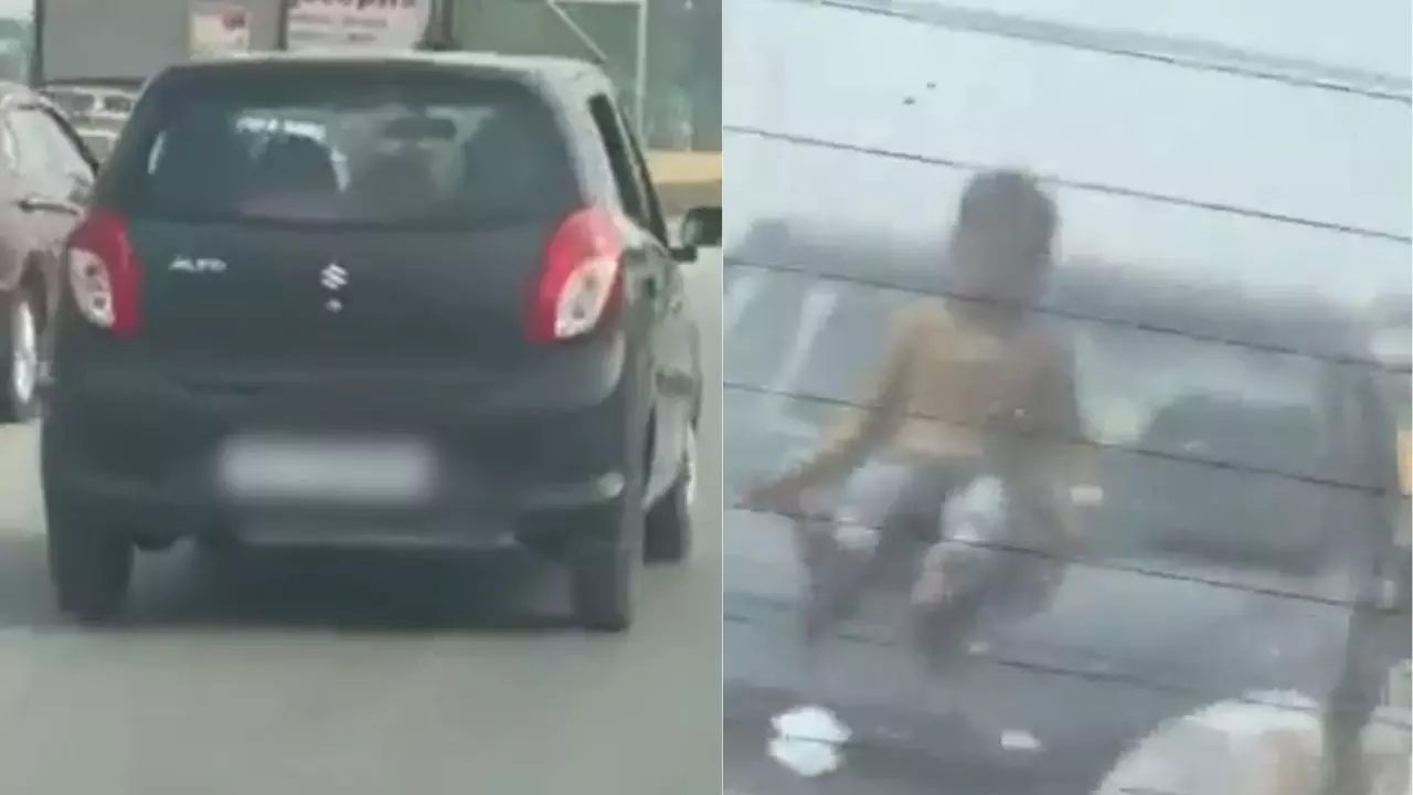 Reel का खुमार, बोनट पर बच्चे को बैठाकर दौड़ाई कार, Video वायरल