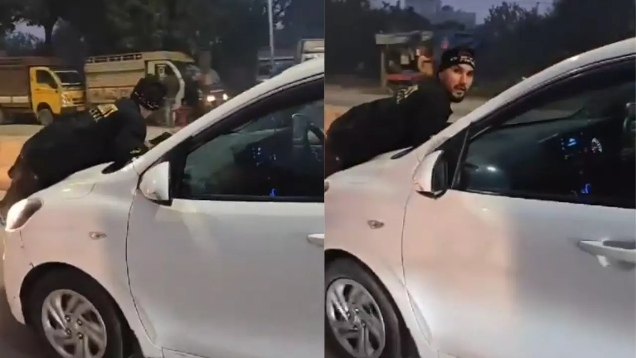 VIDEO: कार में BF के साथ थी महिला, पति ने देखा तो चढ़ गया बोनट पर; फिर जो हुआ...