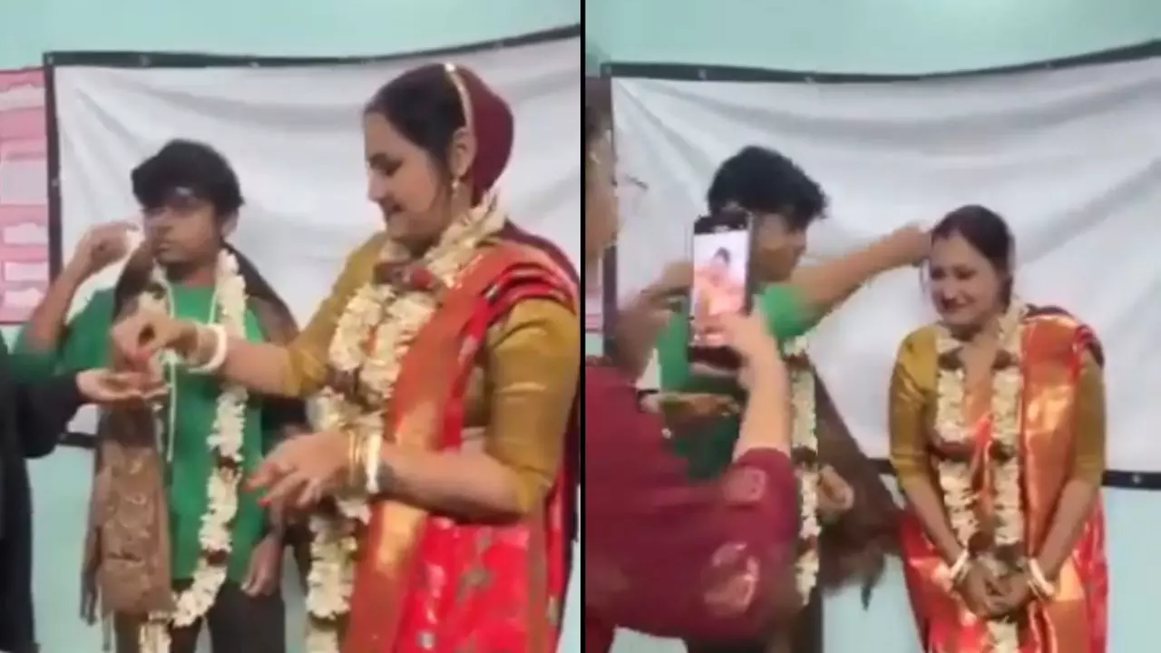 मांग में सिंदूर, हाथों में चूड़ा! बंगाल में छात्र और प्रोफेसर की शादी का VIDEO वायरल मांग में सिंदूर, हाथों में चूड़ा! बंगाल में छात्र और प्रोफेसर की शादी का VIDEO वायरल