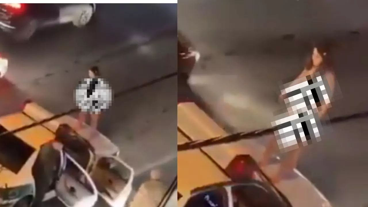 बिना कपड़े सड़क पर ईरानी महिला का हंगामा, पुलिस की गाड़ी पर चढ़कर काटा बवाल