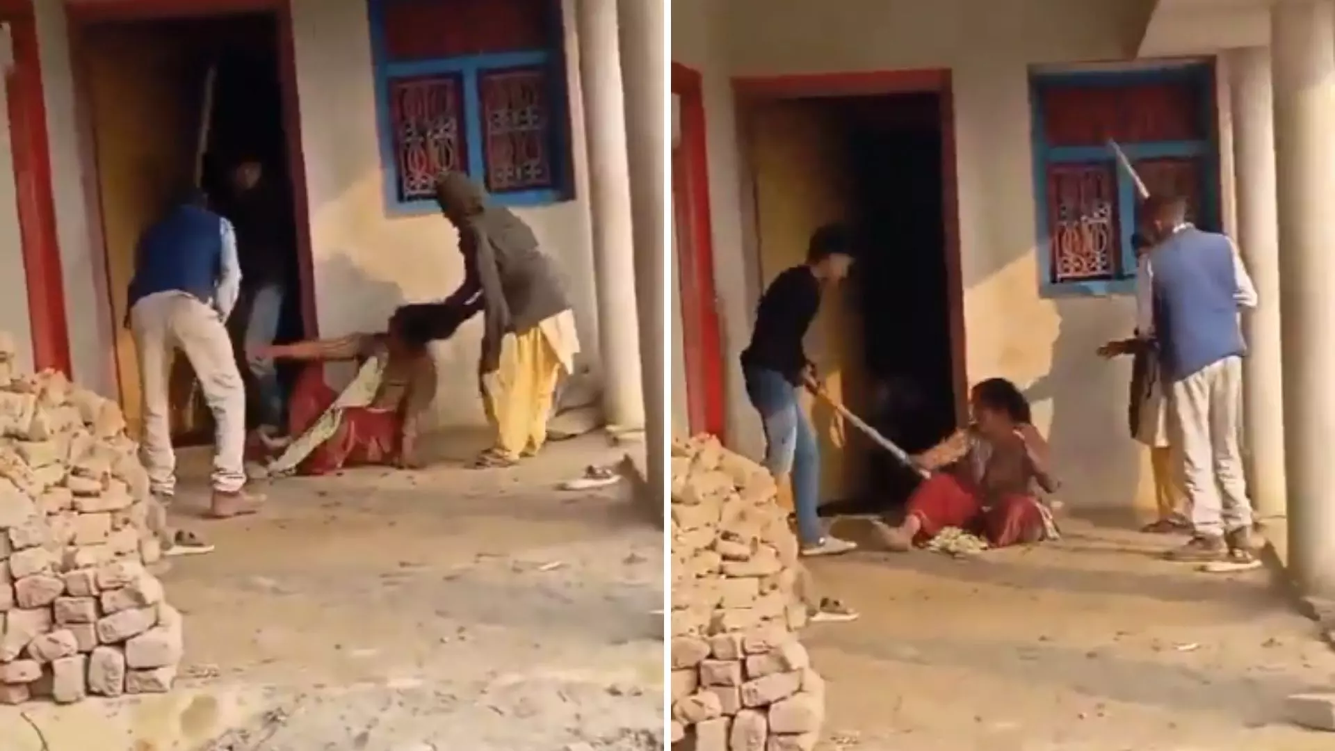 जालिम ससुराल वालों ने बरसाई बहू पर लाठियां, मदद के लिए चिल्लाती रही पीड़िता; Video Viral