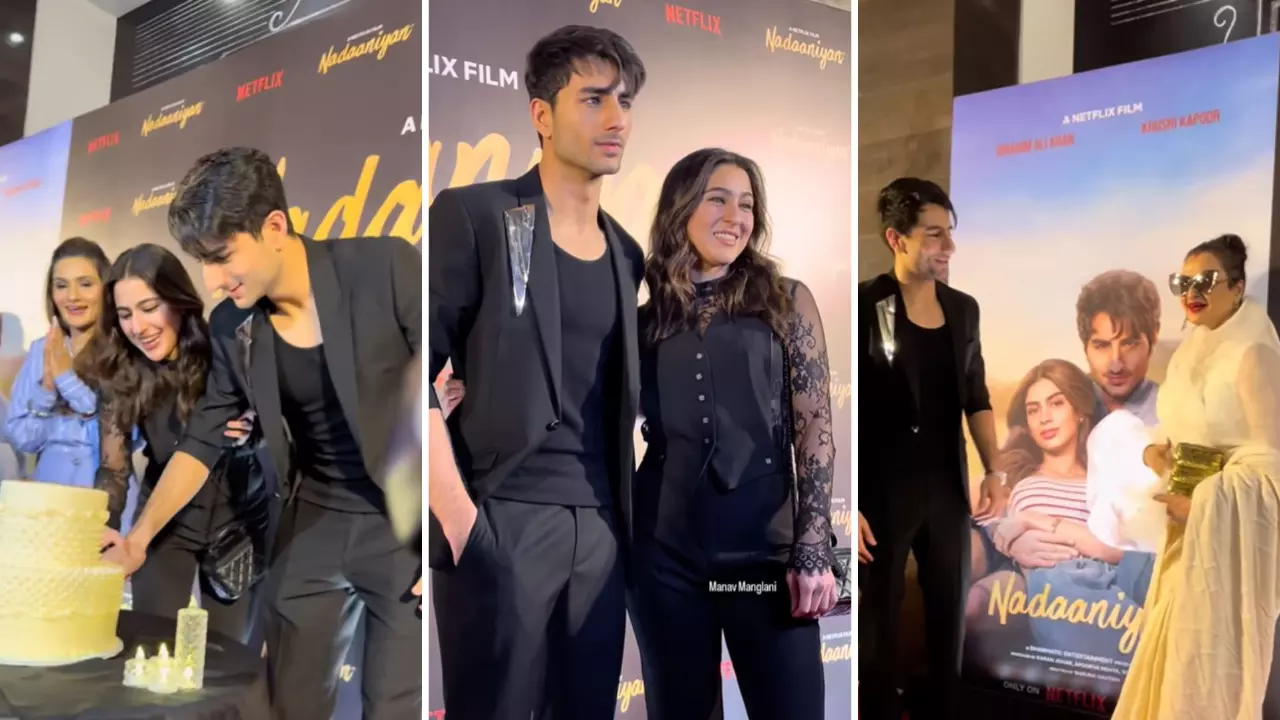 Nadaaniyan screening : रेखा के पैर छूते दिखे Ibrahim Ali Khan, बहन Sara Ali Khan बनी चीयरलीडर