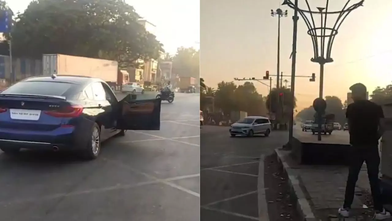 BMW से नशे में धुत उतरा शख्स, रास्ते पर किया पेशाब, VIDEO वायरल होने के बाद एक्शन में आई पुलिस
