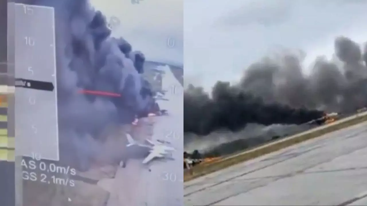 यूक्रेन का सबसे बड़ा ड्रोन अटैक! रूस के साइबेरिया एयरबेस पर हमला, 40 फाइटर जेट तबाह- VIDEO