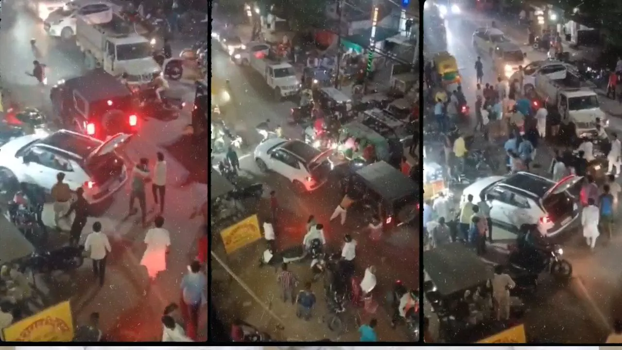 शराब पीकर लड़ाई और हंगामा! भदोही में नशे में धूत Thar चालक ने कार को मारी टक्कर | VIDEO