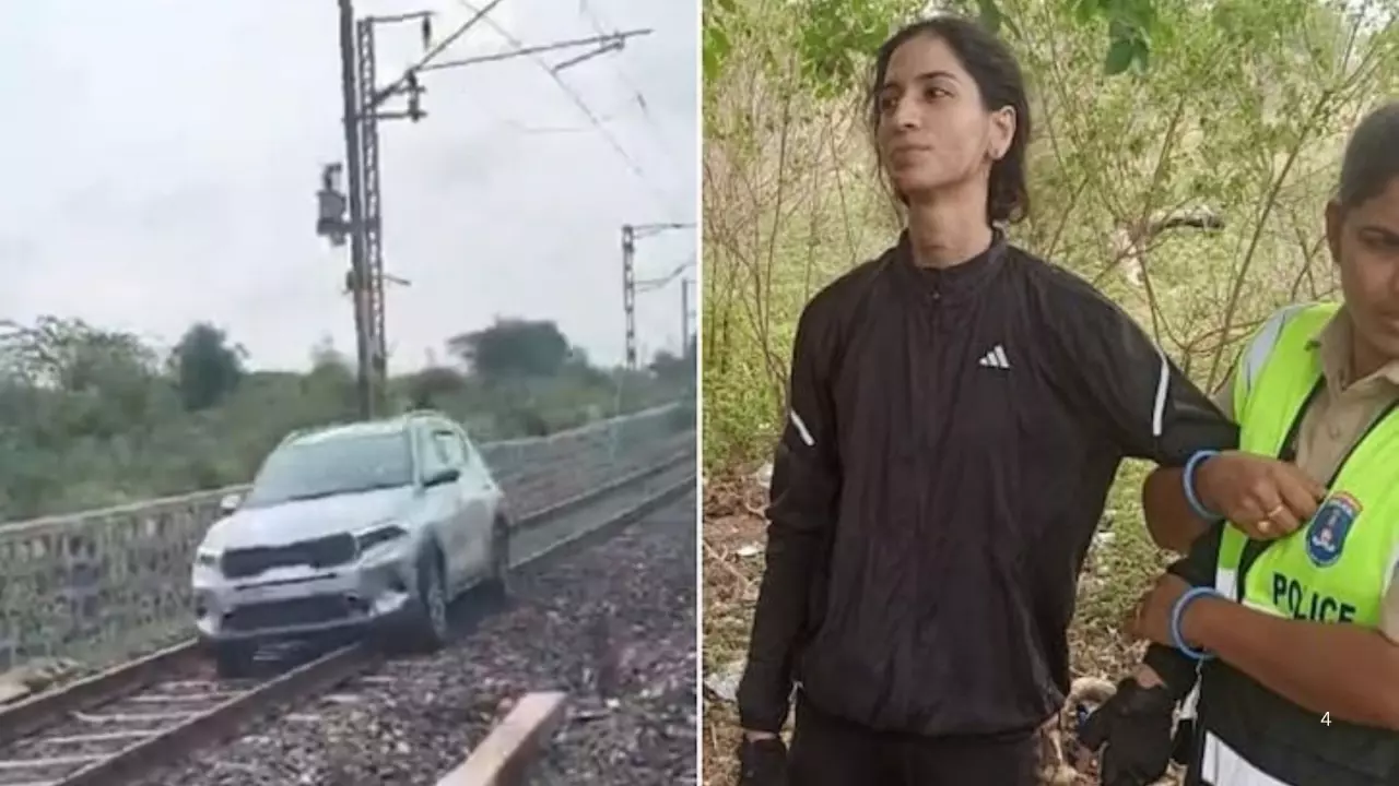 हैदराबाद में मचा हड़कंप, नशे में महिला ने रेलवे ट्रैक पर चलाई कार, 15 ट्रेनें करनी पड़ीं डायवर्ट - Video Viral