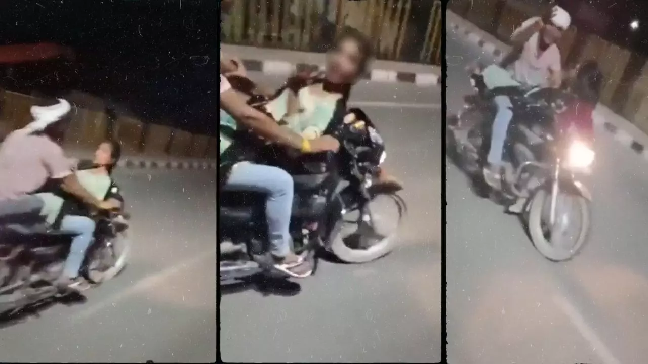 नेशनल हाईवे पर कपल का रोमांस, ट्रैफिक नियम और दुनिया दारी की चिंता को ताक पर रखकर प्यार में डूबे | VIDEO