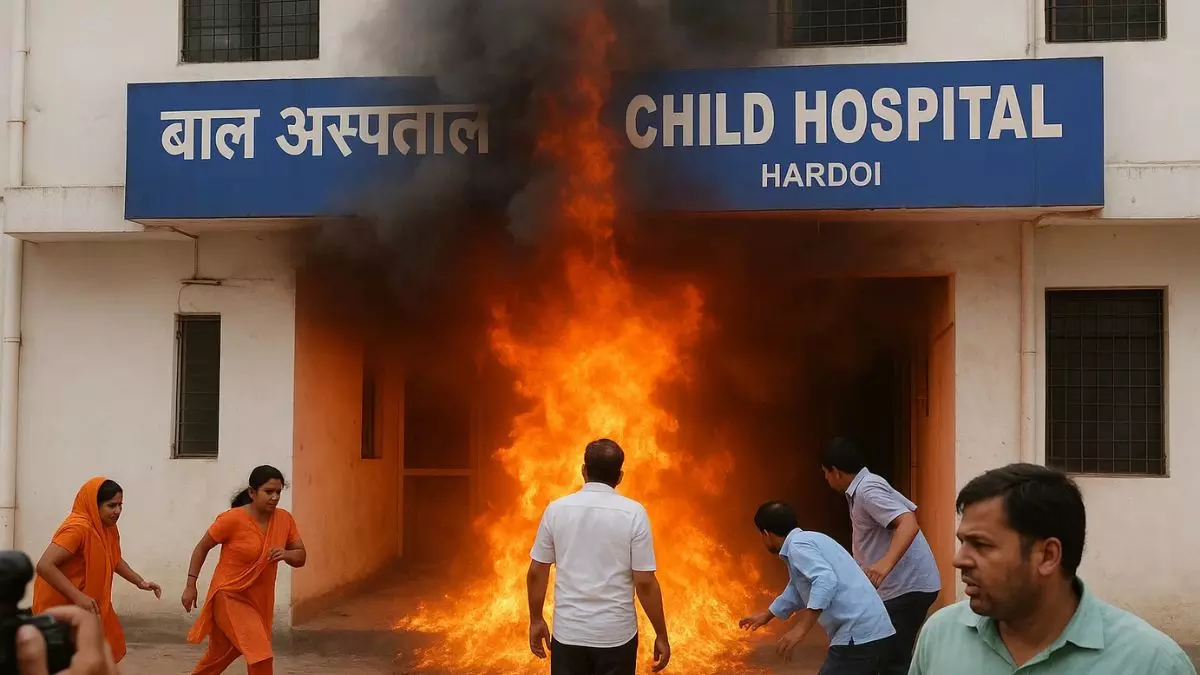 हरदोई के चाइल्ड हॉस्पिटल में लगी भीषण आग, सीढ़ी लगाकर मरीजों को किया गया रेस्क्यू; लोगों ने भागकर बचाई जान-VIDEO