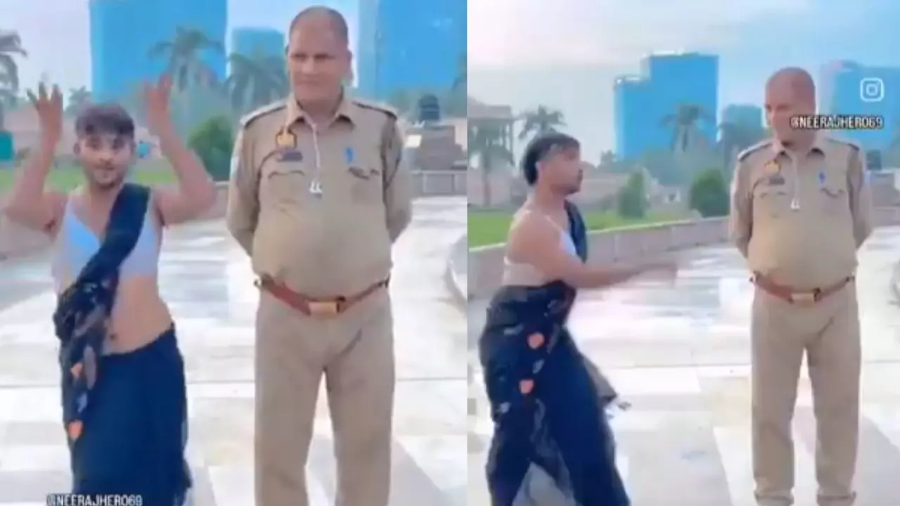 शख्स ने साड़ी के साथ ब्लाउज पहन पुलिस वाले के साथ बनाई अश्लील रील, अब होगा एक्शन, देखें VIDEO
