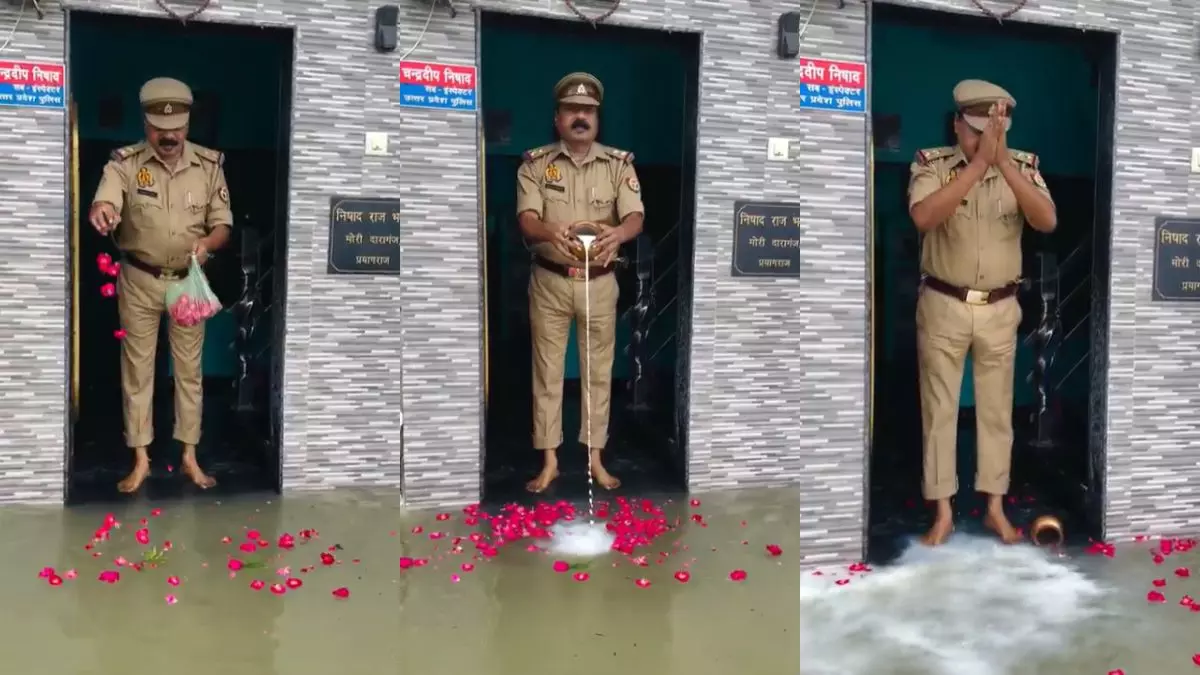 बाढ़ के पानी में डूबा दरोगा का घर, मां गंगा को अर्पित किए फूल और दूध; बोले- मैं धन्य हो गया मां, जो आप दरवाजे तक आईं- VIDEO