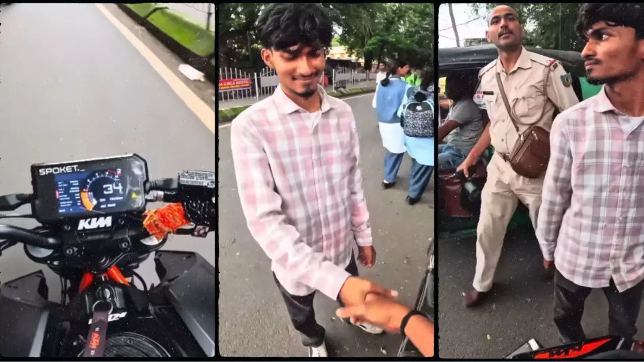 Cool अंदाज में KTM बाइक सवार ने ट्रैफिक नियमों की उड़ाई धज्जियां. पुलिस ने ऑटो से पीछाकर पकड़ा और काटा चालान  |