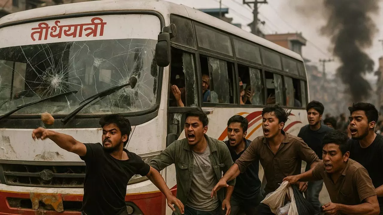 नेपाल में बवाल जारी! काठमांडू में भारतीय तीर्थयात्रियों की बस पर पथराव और लूट; कई घायल नेपाल में बवाल जारी! काठमांडू में भारतीय तीर्थयात्रियों की बस पर पथराव और लूट; कई घायल