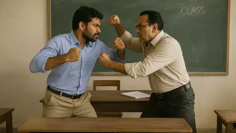 क्लासरूम बना अखाड़ा! दो शिक्षकों के बीच जमकर हुई हाथापाई, चले लात-घूंसे; घटना सीसीटीवी में कैद; बच्चों ने भागकर बचाई जान क्लासरूम बना अखाड़ा! दो शिक्षकों के बीच जमकर हुई हाथापाई, चले लात-घूंसे; घटना सीसीटीवी में कैद; बच्चों ने भागकर बचाई जान