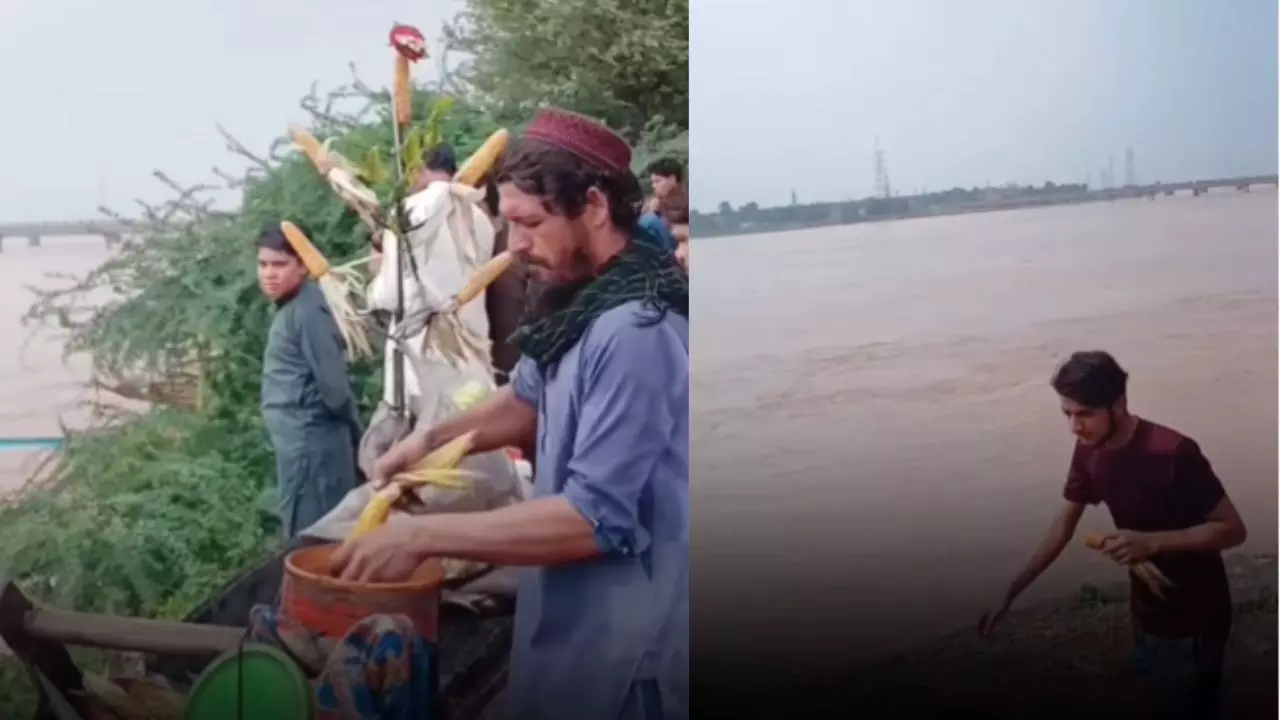 आपदा में अवसर, बाढ़ देख रहे लोगों को पाकिस्तानी शख्स बेच रहा भुट्टा, VIDEO वायरल