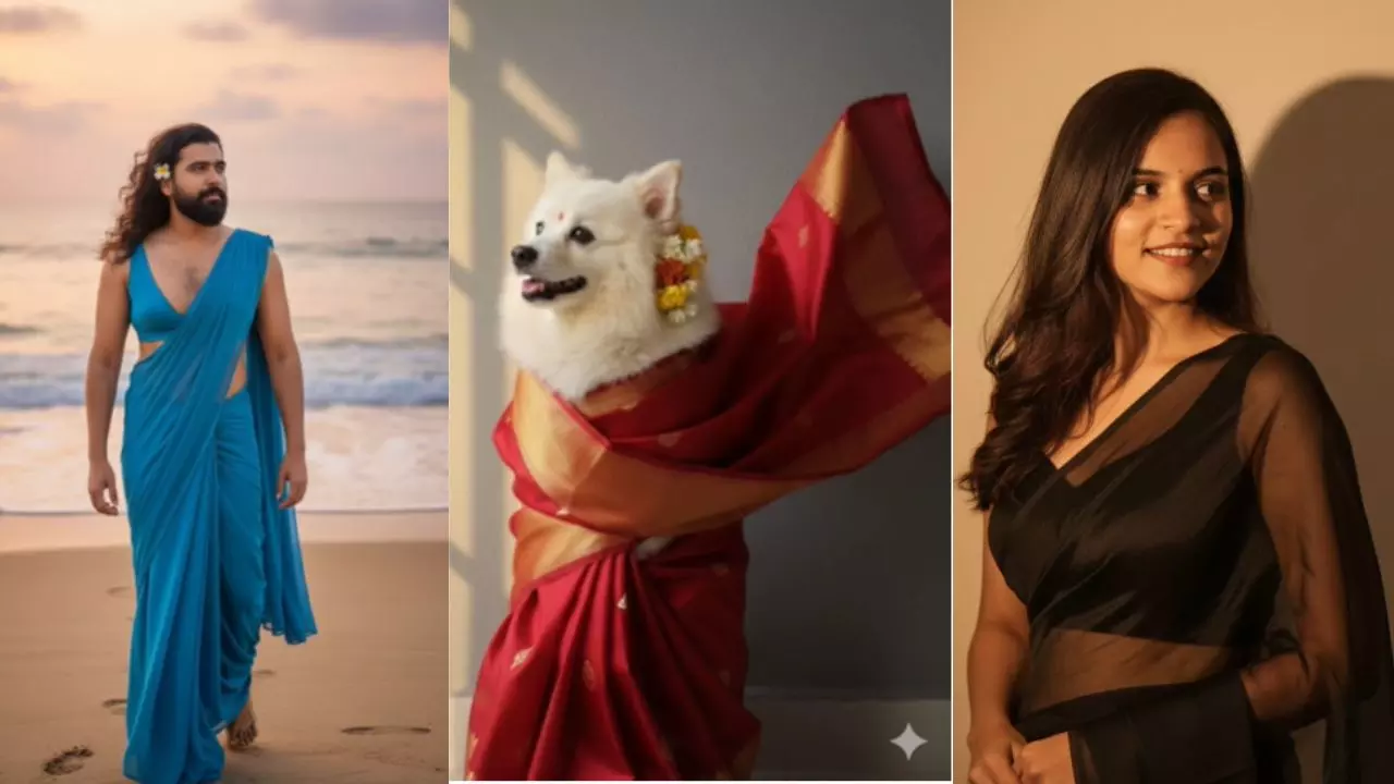 जो AI साड़ी पहना सकता है वो उतार भी सकता है... लड़कों को भी पहना दी साड़ी, नैनो बनाना ट्रेंड को लेकर सोशल में क्‍या चल रहा है?