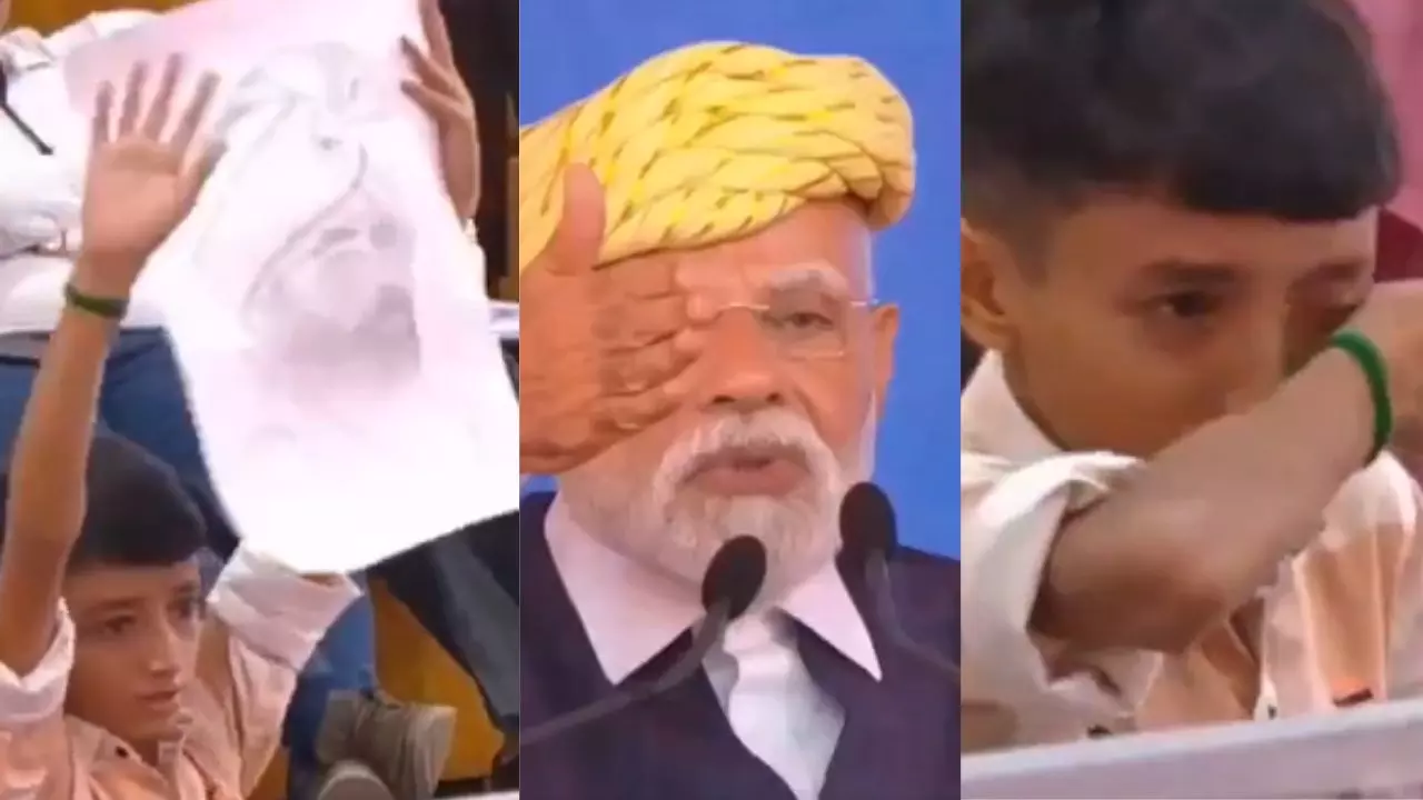VIDEO: वो चित्र बनाकर लाया है कब से... PM मोदी ने बच्चे के हाथ में देखी ये तस्वीर तो बोले- मैं तुझे जरूर चिट्टी लिखूंगा बेटा VIDEO: वो चित्र बनाकर लाया है कब से... PM मोदी ने बच्चे के हाथ में देखी ये तस्वीर तो बोले- मैं तुझे जरूर चिट्टी लिखूंगा बेटा