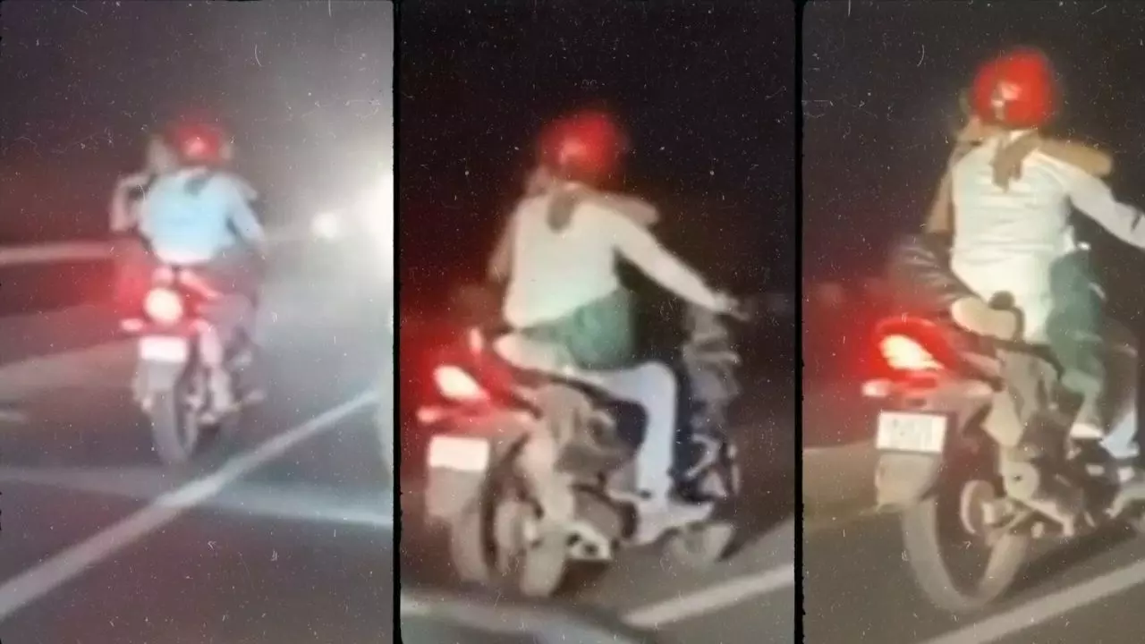 दुनिया से बेफिक्र लैला-मजनू! अजमेर हाईवे पर बाइक पर सवार कपल का अश्लील रोमांस | VIDEO