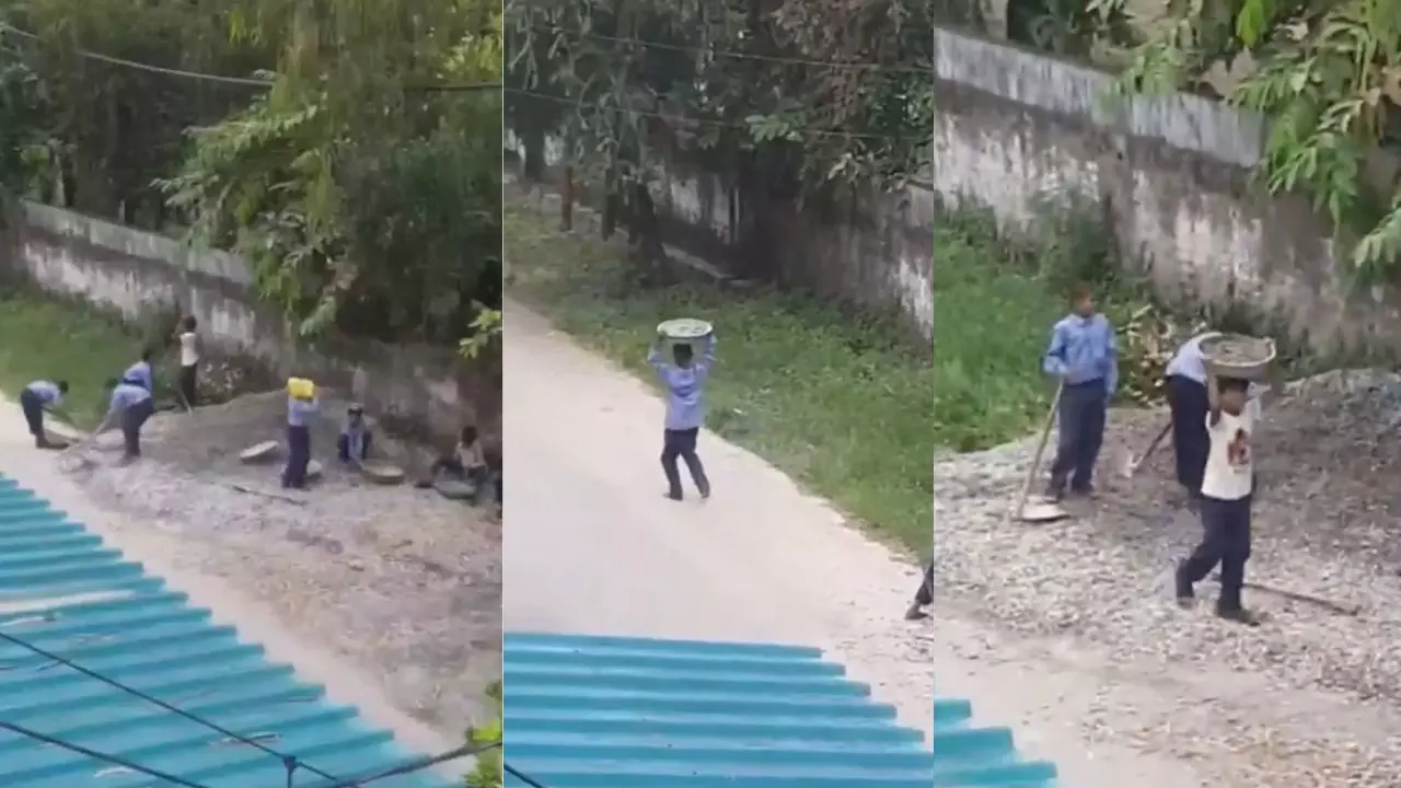 हाथों में किताबों की जगह बजरी का तसला ढोते स्कूली छात्र! देहरादून के स्कूल से वीडियो हुआ वायरल, मौन रहे शिक्षा मंत्री