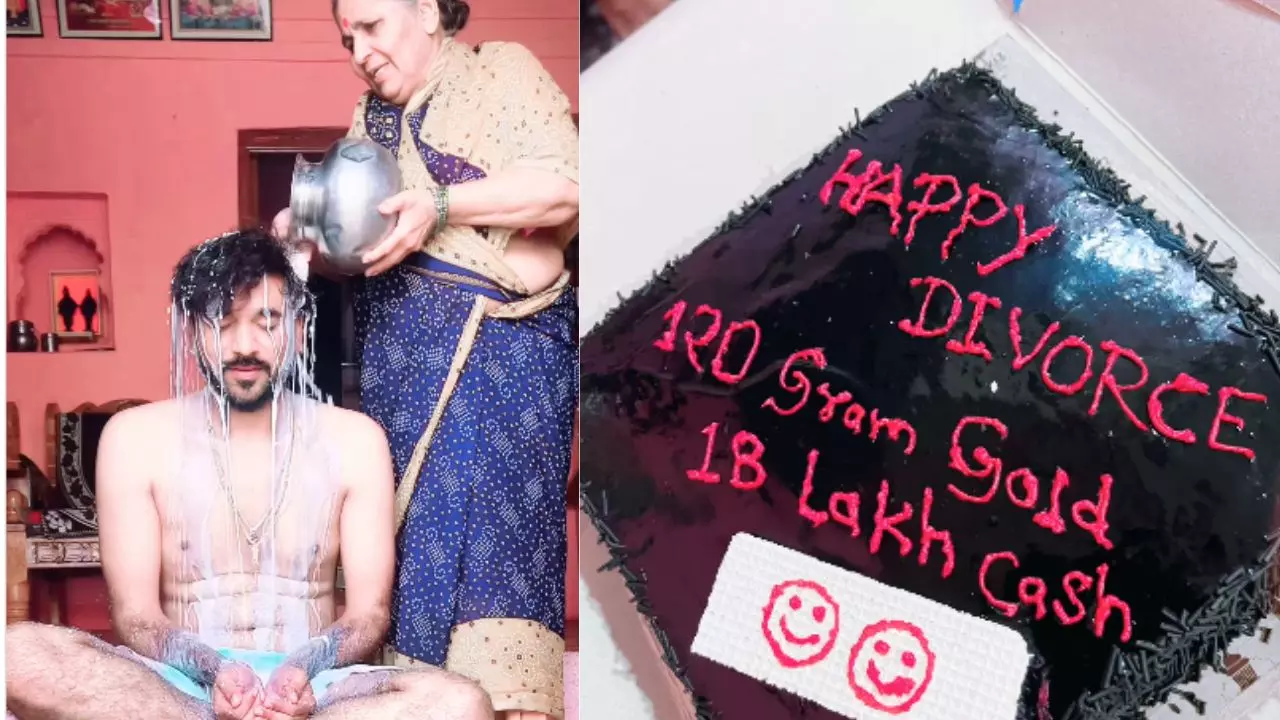 120 ग्राम सोना-18 लाख कैश...पहले मां ने दूध से नहलाया, फिर काटा डाइवोर्स केक, शख्स ने ऐसे मनाया तलाक का जश्न| VIDEO