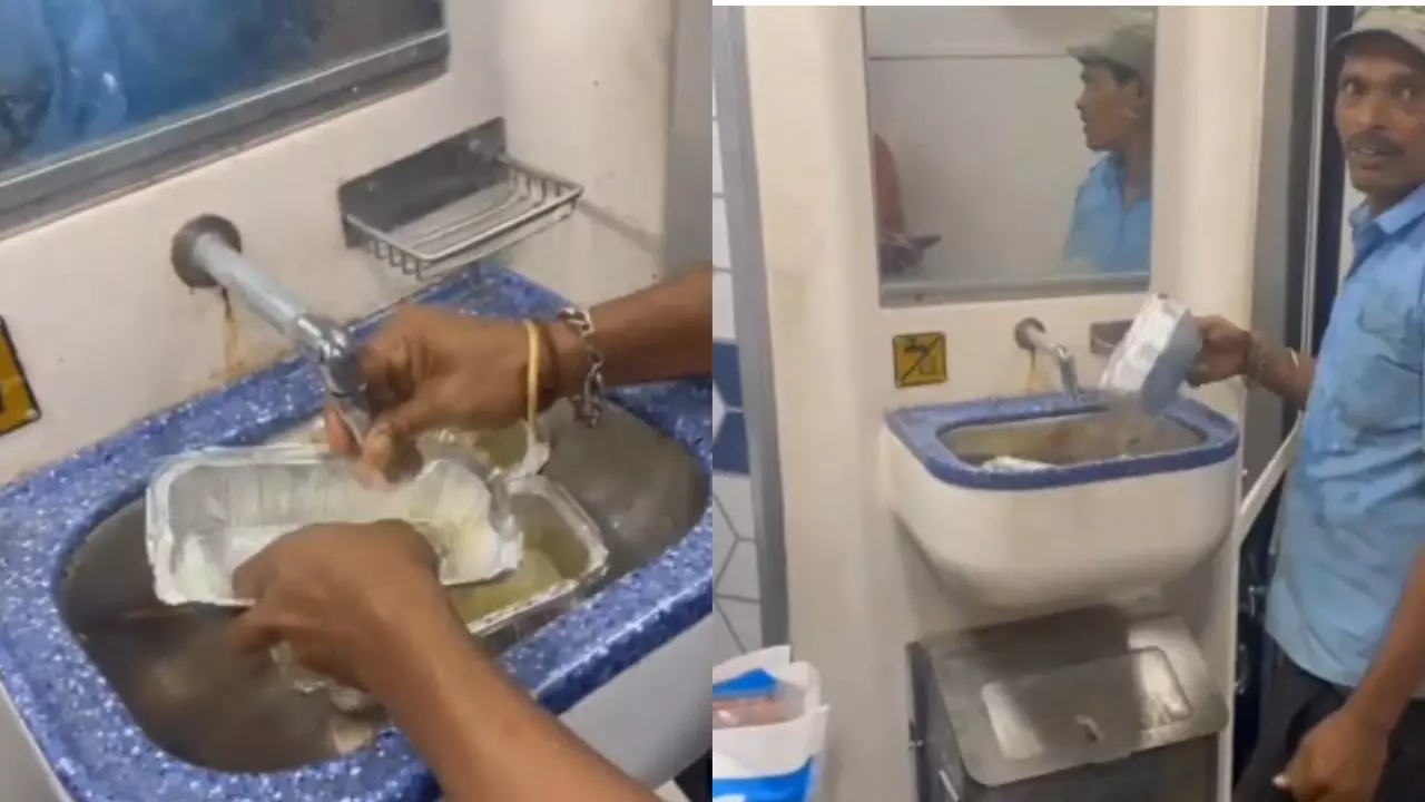 रेलवे कैटरिंग की शर्मनाक हरकत, गंदे डिस्पोजेबल कंटेनर धोते पकड़ा गया कर्मचारी, वायरल VIDEO पर भड़के लोग