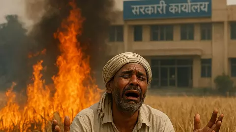 धान नहीं बिक रही, बेटी की शादी कैसे करूं? बेबस किसान ने सरकारी ऑफिस के बाहर अपने ही फसल में लगा दी आग