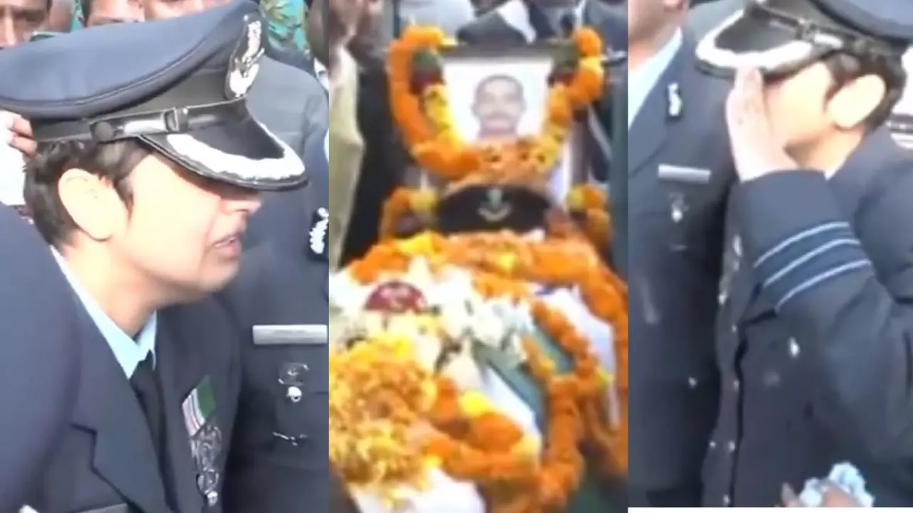 तेजस क्रैश में शहीद हुए विंग कमांडर नमांश स्याल को आखिरी सैल्यूट, पत्नी ने भरी आंखों से सलाम किया- रुला देने वाला वीडियो आया सामने