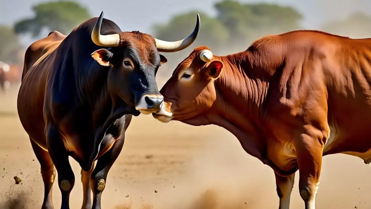 दो सांड के बीच WWF, लड़ाई में 5 लोग घायल, कई वाहनों को हुआ नुकसान