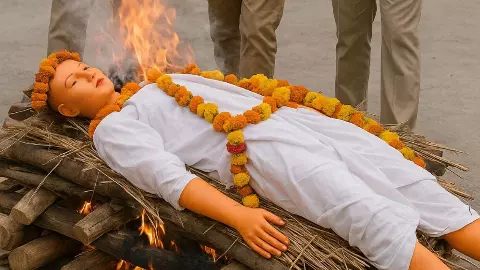 पुतले का अंतिम संस्कार! शव की जगह डमी बॉडी देख मचा हड़कंप, पुलिस ने दो लोगों को किया गिरफ्तार; जानें पूरा मामला पुतले का अंतिम संस्कार! शव की जगह डमी बॉडी देख मचा हड़कंप, पुलिस ने दो लोगों को किया गिरफ्तार; जानें पूरा मामला
