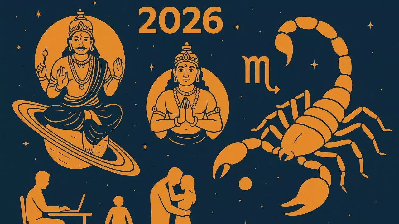 Vrischika Rashifal 2026: साल 2026 में शनि और राहु कर सकते हैं परेशान, जानिए वृश्चिक राशि वालों के करियर-बिजनेस, स्वास्थ्य और दांपत्य जीवन का हाल