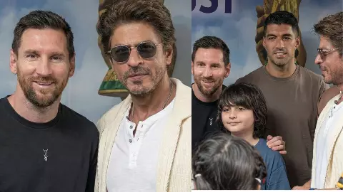 दो धुरंधर एक फ्रेम में.....Lionel Messi से मिले Shahrukh Khan बेटा Abraham, सोशल मीडिया पर Video Viral दो धुरंधर एक फ्रेम में.....Lionel Messi से मिले Shahrukh Khan बेटा Abraham, सोशल मीडिया पर Video Viral