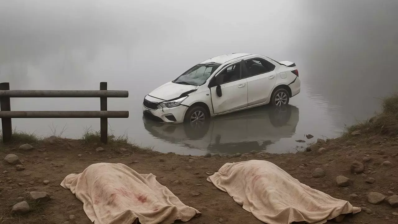 घने कोहरे के कारण नदी में गिरी कार, पति-पत्नी की मौके पर हुई मौत; सरकारी स्कूल में टीचर थे दोनों