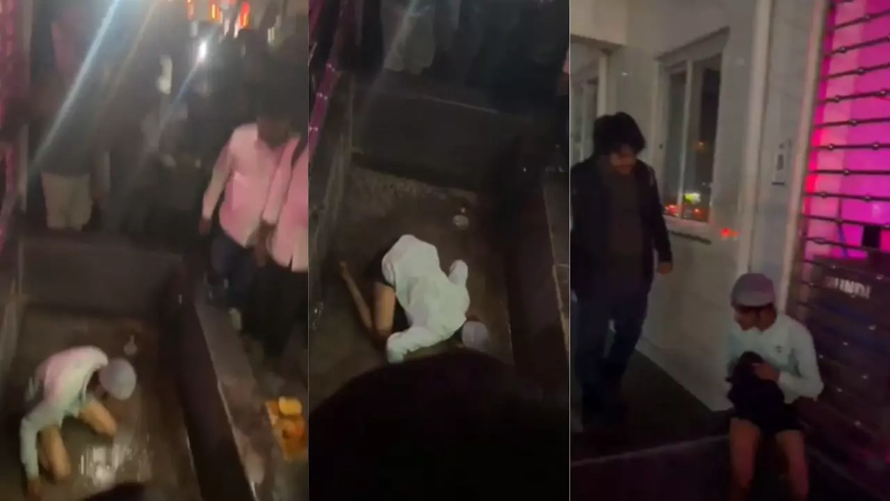 मंदिर परिसर में मुस्लिम युवक ने किया शौच, लोगों ने पीटकर करवाया साफ; सोशल पर वीडियो देख भड़के यूजर्स