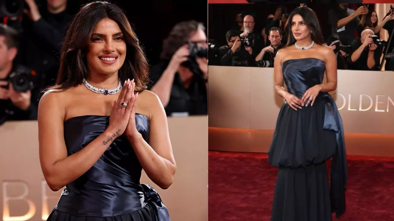 Golden Globe Awards: ऑफ शोल्डर गाउन के साथ डायमंड नेकलेस पहन Priyanka Chopra  ने लूटी सारी लाइमलाइट