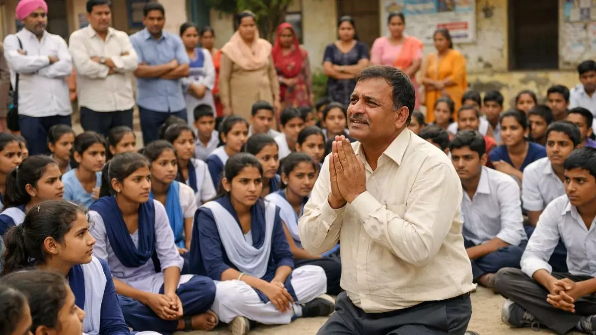झुंझुनूं में छात्र-छात्राओं के सामने घुटनों के बल क्यों बैठ गए शिक्षक? मांग ली गुरु दक्षिणा, जानें पूरा मामला