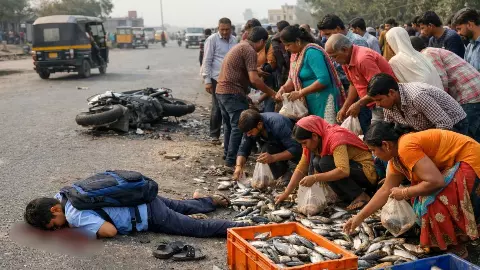 हाय रे मानवता! सड़क हादसे में मर गया कोचिंग जा रहा 13 साल का लड़का, मछलियां लूटती रही भीड़