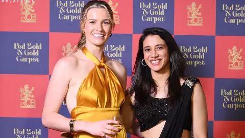 Smriti Mandhana with Lauren Bell RCB event Smriti Mandhana with Lauren Bell RCB event