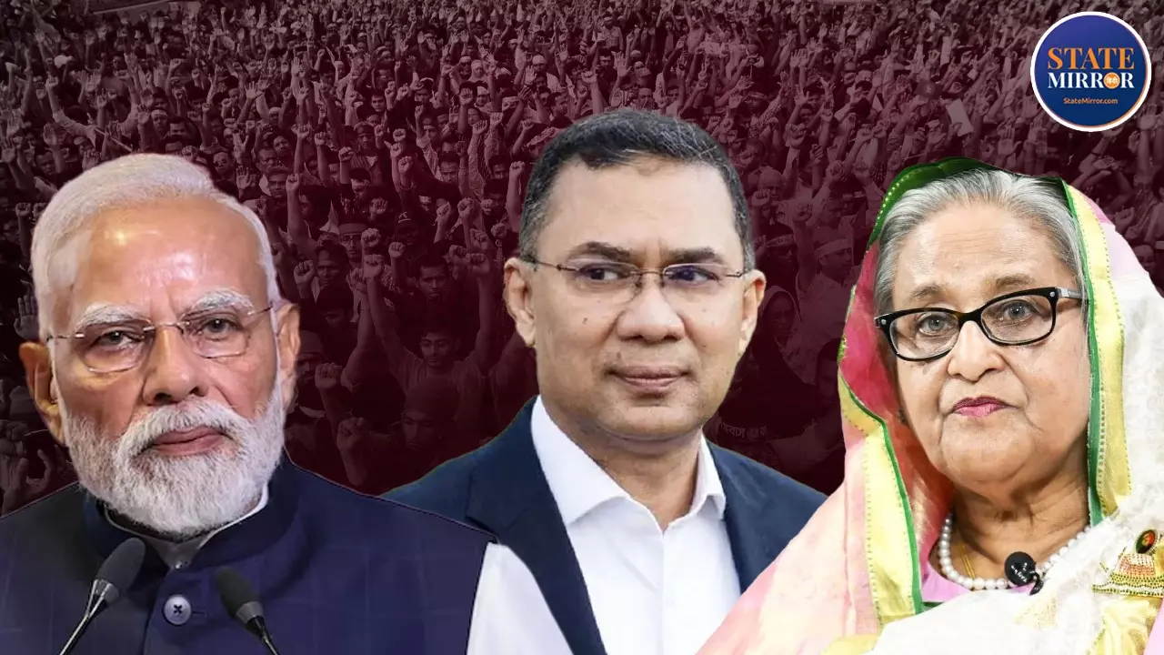 photo of sheikh hasina pm modi and tarique rahman