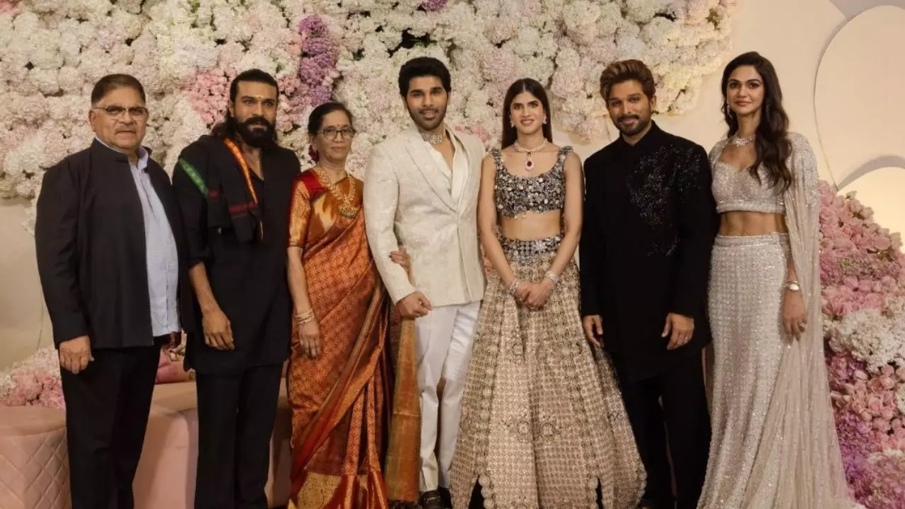 Allu Sirish-Nayanika Reddy का ग्रैंड प्री-वेडिंग रिसेप्शन, अल्लू स्टूडियोज में जुटी पूरी टॉलीवुड; देखें तस्वीरें