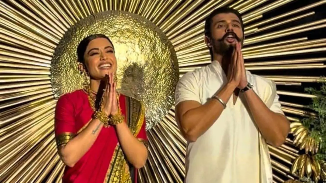 rashmika mandanna vijay deverakonda hyderabad wedding reception look