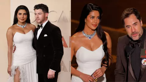 priyanka chopra oscars 2026 presented award with javier bardem nick jonas red carpet look priyanka chopra oscars 2026 presented award with javier bardem nick jonas red carpet look