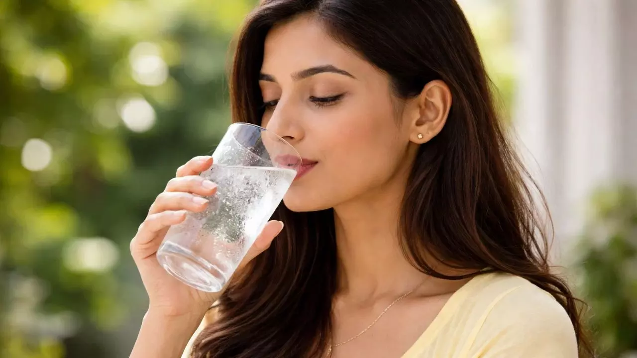 woman drinking water