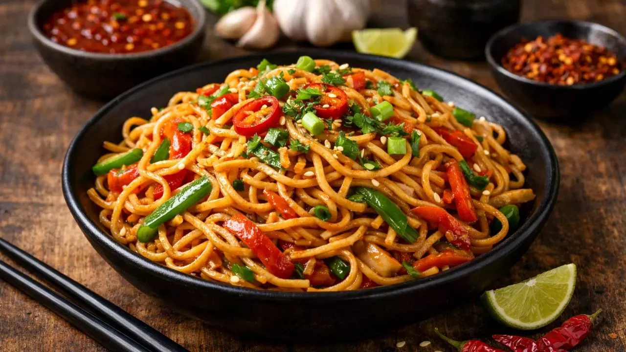 garlic chilli noodles recipe 15 minutes easy hindi