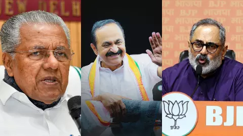 Pinarayi Vijayan, V.D. Satheesan, and Rajeev Chandrasekhar - Kerala Elections 2026