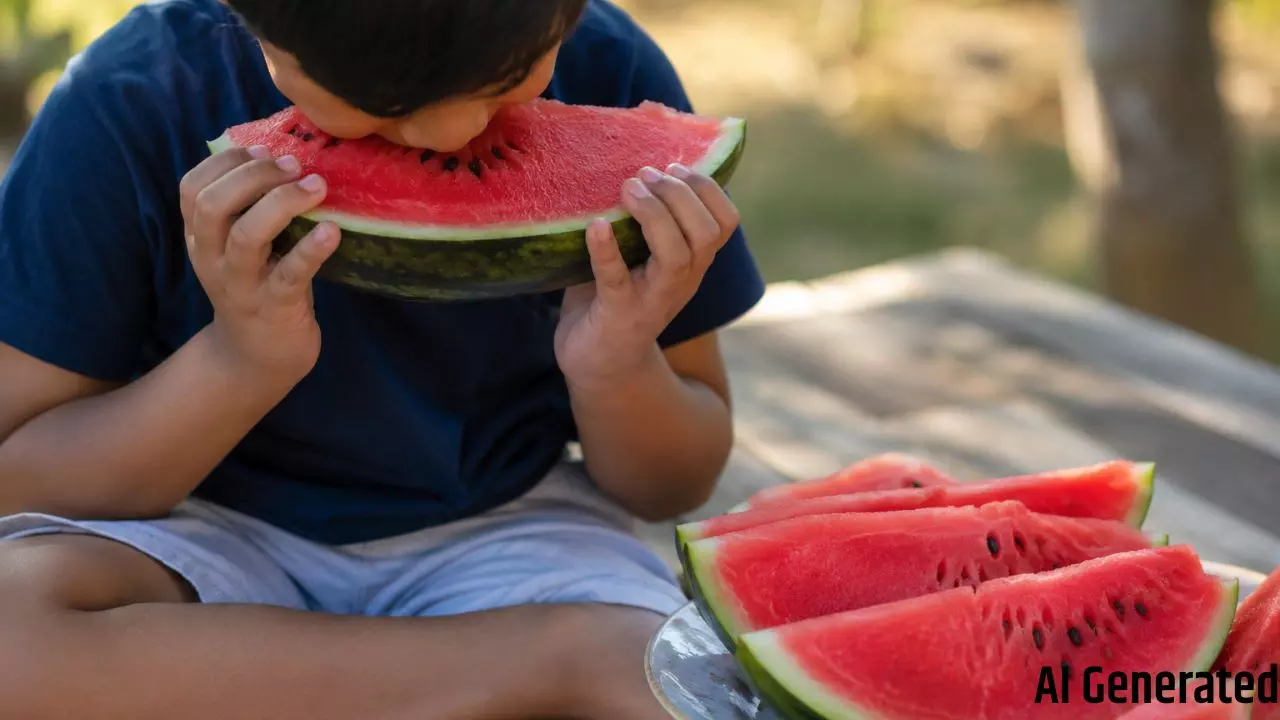 child eating watermelon