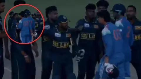 Ind v vs sl a tri nation series match controversy Vishen Halambage and Vaibhav Sooryavanshi video viral